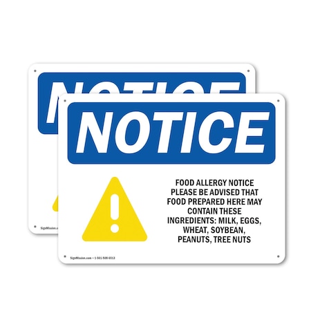 Signmission Food Allergy Notice Please Be, 10 in W x Rectangle, Aluminum OS-2PACK-NS-A-710-L-12812